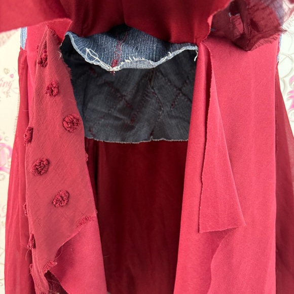 Once again fairy skirt Y2K red Asymmetrical Denim Waist Burgundy Tulle Skirt - Picture 4 of 12